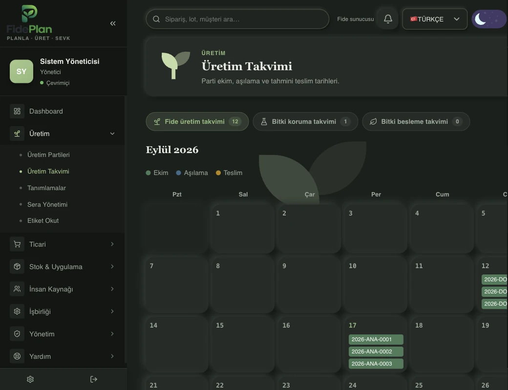 FidePlan üretim takvimi